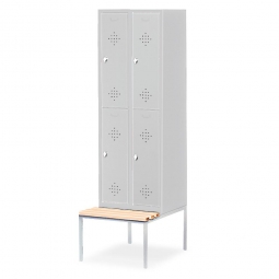 Stahl-Fächerschrank mit untergebaute Sitzbank und Drehriegelverschluss, 4 Fächer, BxTxH 610x500/815x2090 mm