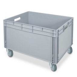 Eurobehälter mit 4 Lenkrollen, LxB 800x600 mm, Gesamthöhe 545 mm, 175 Liter, grau