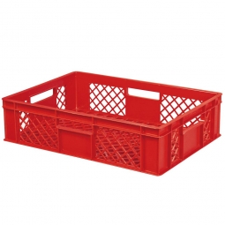 Durchbrochener Eurobehälter mit 4 Durchfassgriffen, LxBxH 600x400x150 mm, 27 Liter, rot