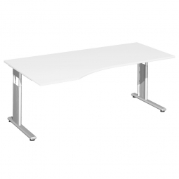 PC-Schreibtisch ELEGANCE links, feste Höhe, Dekor Weiß, Gestell Silber, BxTxH 1800x800/1000x720 mm