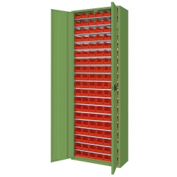 Schrank mit Sichtboxen, mit Türen, BxTxH 700x300x1980 mm, resedagrün RAL 6011