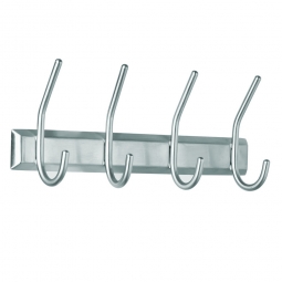 Edelstahl Wandgarderobe mit 4 Doppelhaken, BxTxH 315x130x70 mm, inkl. Befestigungsmaterial