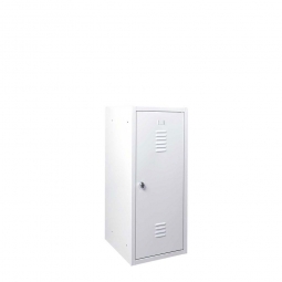 Halbhoher Spind/Schließfach-Schrank aus Stahlblech, BxTxH 415x490x900 mm, Korpus und Türen RAL 7035 lichtgrau