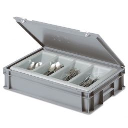 Besteckkasten mit Besteckeinsatz (4 Mulden), LxBxH 600x400x130 mm, grau
