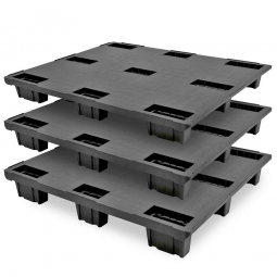 3x Leichtpalette im Industriemaß LxBxH 1200x1000x153 mm, geschlossen, schwarz