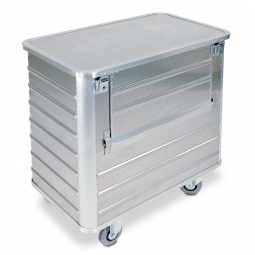Transportwagen aus Leichtmetall, mit Klappwand und Deckel, 1050 Liter, LxBxH 1280x730x1430 mm, Tragkraft 300 kg