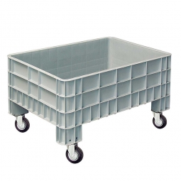 Palettenbox mit Außenrippen und 4 Rollen, Außenmaße LxBxH 1170x800x670 mm, grau