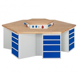 Gruppenwerkbank, 6x4 Schubladen, mit Aufsatz