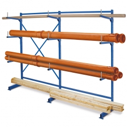 Komplettes Kragarmregal, BxTxH 2090x450x1950 mm, 3 Ständer und 9 Arme mit Abrollsicherung, blau