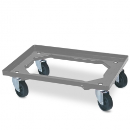 Schwerlast-Transportroller für 600x400 mm Eurobehälter, grau, 100 mm Kunststoff-Rad in schwarz, Deck offen, Tragkraft 300 kg