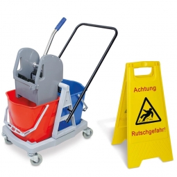 Reinigungs-Doppelfahrwagen + 1x GRATIS Aufsteller "Rutschgefahr"