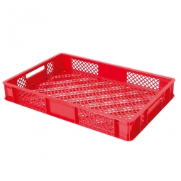 Durchbrochener Eurobehälter mit 2 Durchfassgriffen, LxBxH 600x400x90 mm, 15 Liter, rot