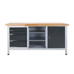 Werkbank, BxTxH 1700x600x840 mm, mit 1 Tür und 4 Schubladen in anthrazitgrau