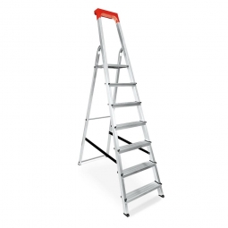 Alu-Stufenleiter mit 7 Stufen, obere Ablage mit Eimerhaken, max. erreichbare Arbeitshöhe 3425 mm