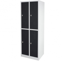 Stahl-Fächerschrank mit Sockel und Drehriegelverschluss, 4 Fächer, BxTxH 600x500x1800 mm