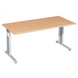 Schreibtisch ELEGANCE höhenverstellbar, Dekor Buche, Gestell Silber, BxTxH 1800x800x680-820 mm