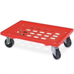 ABS-Kunststoff-Transportroller für 600x400 mm Eurobehälter, 2 Lenk- und 2 Bockrollen, 100 mm Kunststoff-Rad in schwarz, Gitterdeck rot, Tragkraft 250 kg