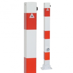 Absperrpfosten, sichtbare Höhe 900 mm, Vierkant 70x70 mm, umklappbar Ausführung, mit Bodenplatte