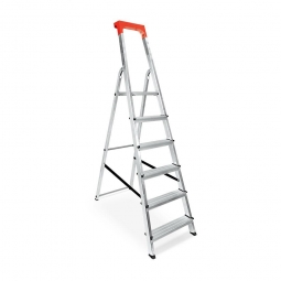 Alu-Stufenleiter mit 6 Stufen, obere Ablage mit Eimerhaken, max. erreichbare Arbeitshöhe 3210 mm