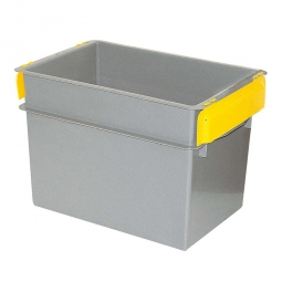 Konische Mehrzweckbehälter, 2 gelbe Stapelklappen, LxBxH 590x400x410 mm, 70 Liter, grau