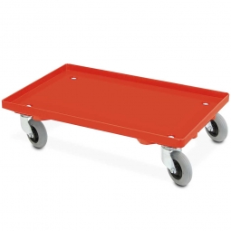 ABS-Kunststoff-Flüster-Roller für Euro-Stapelbehälter 600x400 mm, rot, 100 mm PU-Rad, Deck geschlossen, Tragkraft 250 kg