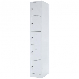 Stahl-Fächerschrank mit Sockel, 5 Fächer, BxTxH 300x490x1800 mm, lichtgrau
