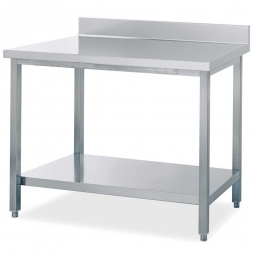 Edelstahl-Arbeitstisch, BxTxH 1000x700x850/950 mm, Arbeitsplatte mit Aufkantung, mit Ablageboden
