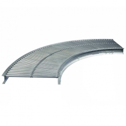 Klein-Rollenbahnkurve: 45°, Innenradius: 800 mm, Bahnbreite: 200 mm, Achsabstand: 50 mm, Tragrollen Ø 20x1,0 mm