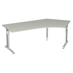 Schreibtisch ELEGANCE 135° rechts, höhenverstellb., Dekor Lichtgrau, Gestell Silber, BxTxH 2166x1130x680-820 mm