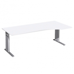 Schreibtisch PREMIUM höhenverstellbar, rechts, Weiß/Silber, BxTxH 2000x800/1000x680-820 mm
