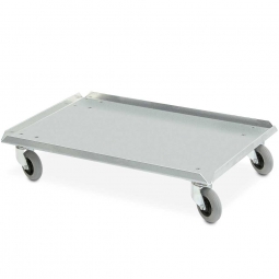 Alu-Flüster-Roller für Stapelbehälter 800x600 mm, 100 mm PU-Rad, Deck geschlossen, Tragkraft 250 kg