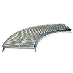 Klein-Rollenbahnkurve 45°, Innenradius: 800 mm, Bahnbreite: 400 mm, Achsabstand: 37,5 mm, Tragrollen Ø 30x1,0 mm