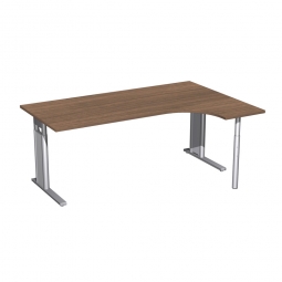 Schreibtisch PREMIUM, Schrankansatz rechts, Nussbaum/Silber, BxTxH 1800x800/1200x680-820 mm