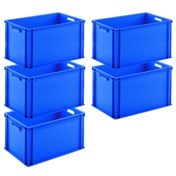 Set mit 5 Euro-Stapelbehältern, LxBxH 600x400x320 mm, blau