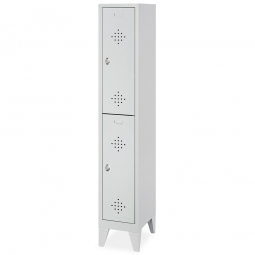 Stahl-Fächerschrank mit Füßen und Drehriegelverschluss, 2 Fächer, BxTxH  320x500x1850 mm