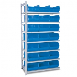 Anbauregal, verzinkt, BxTxH 1000x515x2000 mm, 7 Böden, 21 Sichtboxen LB 2 Farbe blau