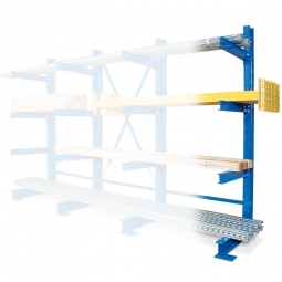 Kragarmregal / Anbauregal, blau kunststoffbeschichtet, BxTxH 1000x740x2000 mm, einseitig, 1 Regalfeld, 4 Ebenen, Tragkraft/Fachebene 450 kg