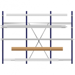 Komplettes Kragarmregal, leichte Ausführung, einseitige Nutzung, BxTxH 3235x400x2480 mm, Achsmaß 1060 mm, Gesamt-Tragkraft 4400 kg
