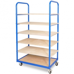 Etagenwagen mit 6 Ebenen, BxTxH 1050x500x1690 mm, 2 Lenk- (mit Feststellbremse) u. 2 Bockrollen