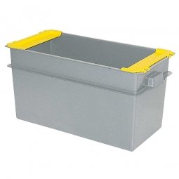 Konische Mehrzweckbehälter, 2 gelbe Stapelklappen, LxBxH 790x400x410 mm, 100 Liter, grau