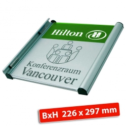 Türschild "Genf", laubgrün RAL 6002, BxH 226x297 mm