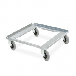 Alu-Flüster-Roller für Spülkörbe 500x500 mm, 100 mm PU-Rad, Deck offen, Tragkraft 250 kg