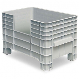 Volumenbox mit 4 Füßen, Ausschnitt an der Längsseite, 276 Liter, LxBxH 1030x630x670 mm, grau