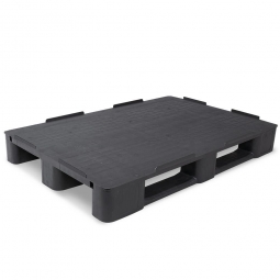 Kunststoffpalette im Euromaß mit 3 Kufen und 22 mm Sicherungsrand, LxBxH 1200x800x145 mm, geschlossene Deckfläche, schwarz