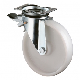 Schwerlast-Lenkrolle mit Feststellbremse, Rad-ØxB 100x30 mm, Tragkraft 175 kg, weiß