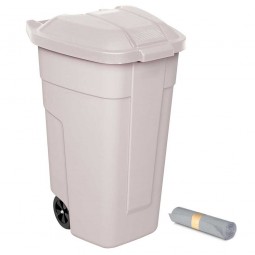 Rolleimer 100 Liter + GRATIS 50 Müllsäcke, BxTxH 510 x 550 x 850 mm,Korpus beige, Deckel beige