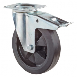Transportgeräte-Lenkrolle mit Feststellbremse, Rad-ØxB 100x30 mm, Tragkraft 140 kg, schwarz