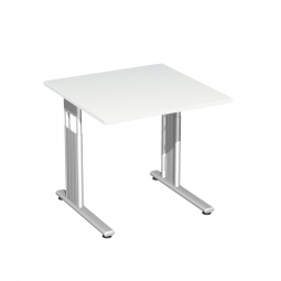 Schreibtisch ELEGANCE feste Höhe, Dekor Weiß, Gestell Silber, BxTxH 800x800x720 mm