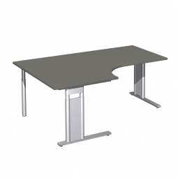 Schreibtisch PREMIUM, Tischansatz links, Graphit/Silber, BxTxH 1800x800/1200x680-820 mm