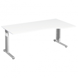 PC-Schreibtisch ELEGANCE rechts, feste Höhe, Dekor Weiß, Gestell Silber, BxTxH 1800x800/1000x720 mm